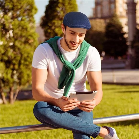 6 Pieces Men's Mesh Flat Cap Breathable Summer Newsboy Hat Cabbie Flat Cap - Picture 2 of 6